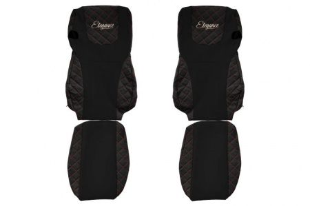 Set huse scaune camion compatibil cu DAF XF105 2012-> euro 6, Negru cusaturi rosii, piele ecologica cu velur