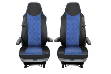 Set huse scaune camion compatibile cu MAN TGX 2007-2021, piele ecologica negru cu albastru