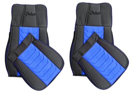 Set huse scaune camion compatibile DAF XF euro 6 2012-2021 negru cu albastru, piele ecologica cu catifea