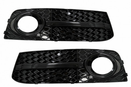Grile Laterale Bara Fata compatibil cu AUDI A4 B8 8K 2007-2011 S4 Design Negru Lucios
