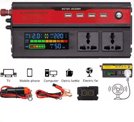 Invertor de tensiune de la 12V la 220V 1200w cu afișaj digital