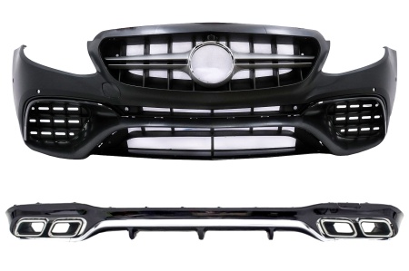 Pachet Exterior compatibil cu Mercedes E-Class W213 2016-2019 E63 Design cu Difuzor si Ornamente Tobe Crom