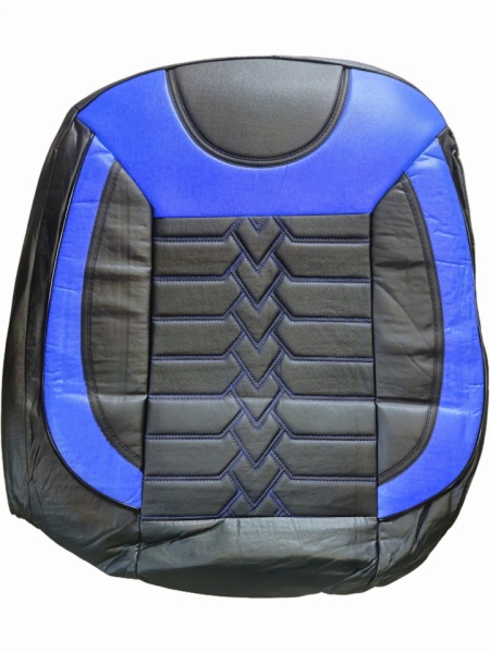 Set huse scaune auto, universale, fata-spate, bancheta fractionata, piele ecologica, negru cu albastru - Img 1