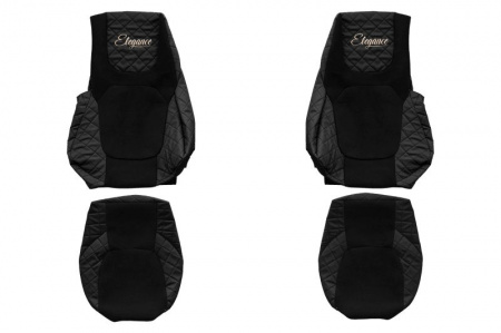 Set huse scaune camion compatibil cu DAF XF XG XG+ 2021->, Negru, piele ecologica cu velur