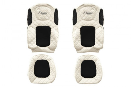 Set huse scaune camion compatibil cu FORD F-MAX 2018->, Negru cu crem, piele ecologica cu velur