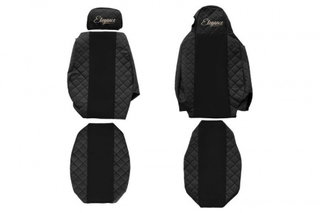 Set huse scaune camion compatibil cu Scania P / G / R / T 2006->, Negru, piele ecologica cu velur