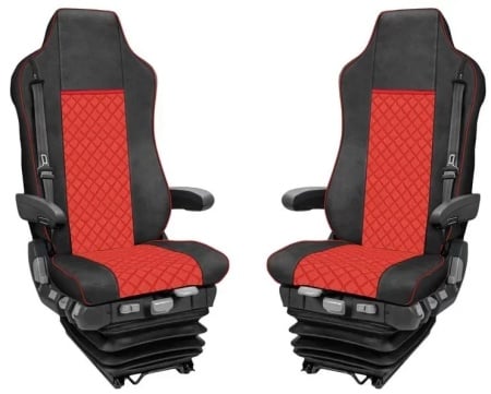 Set huse scaune camion compatibile cu IVECO STRALIS S-WAY 2021->, piele ecologica negru cu rosu