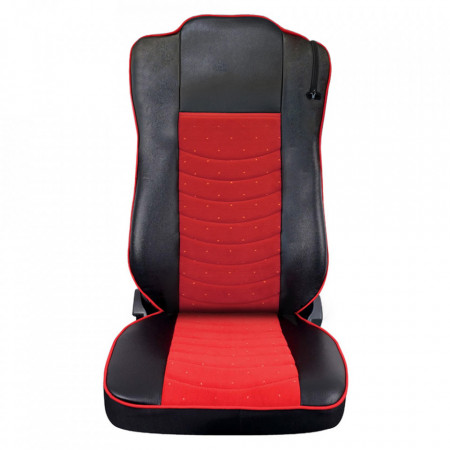 Set huse scaune camion compatibile cu MERCEDES ACTROS MP4 MP5 euro 6 2011-> negru cu rosu, piele ecologica cu catifea
