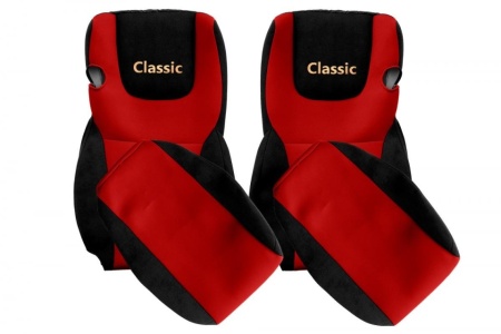 Set huse scaune camion compatibile DAF XF euro 6 2012-> , material textil negru cu rosu