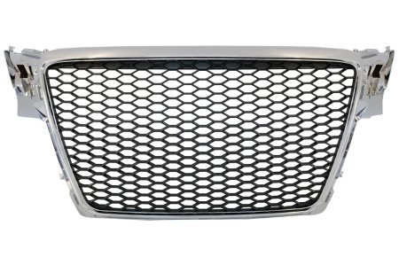 Grila Centrala Fara Emblema compatibil cu AUDI A4 B8 2007-2012 Limousine Avant RS Design Argintiu