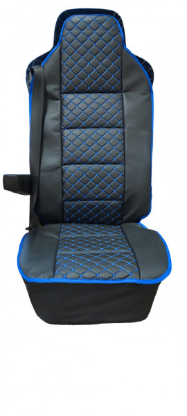 Husa scaun camion compatibila cu DAF, piele ecologica negru si cusatura albastra