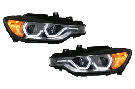 Set Faruri Angel Eyes LED DRL compatibil cu BMW 3 Series F30 F31 Sedan Touring 2011-2015 Negre