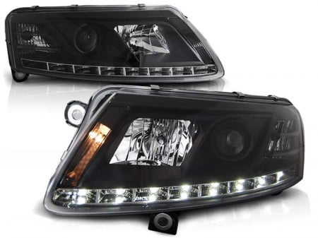 Set faruri compatibile cu Audi A6 C6 2004-2008 TRU DRL XENON D2S Negru XENON