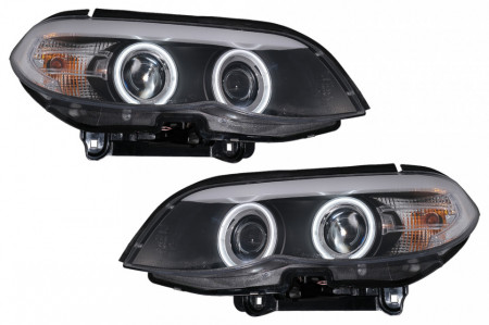 Set Faruri Xenon Angel Eyes CCFL compatibil cu BMW X5 E53 2003-2006 Negru