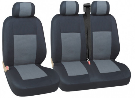 Set huse scaune auto, universale, fata 2+1, material textil, negru cu gri