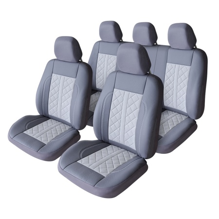 Set huse scaune auto universale, gri, piele ecologica cu alcantara, fata-spate, Lichidare stoc!