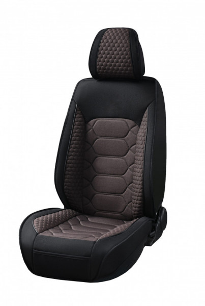 Set huse scaune auto universale, material textil negru cu maro, fata-spate - Img 1