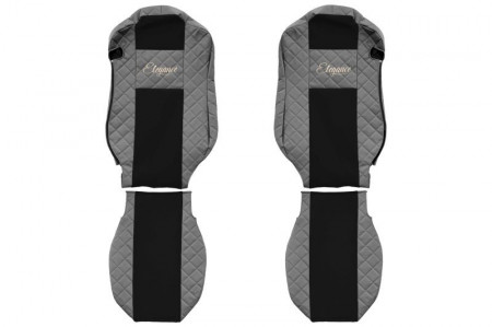 Set huse scaune camion compatibil cu Mercedes Actros MP4 2011-2019, Negru cu gri, piele ecologica cu velur, scaune standard