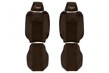 Set huse scaune camion compatibil cu RENAULT T 2014->, Maro, piele ecologica cu velur, tetiere reglabile