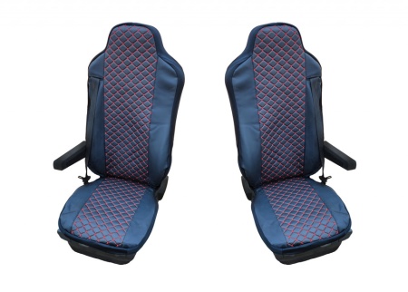 Set huse scaune camion compatibile cu DAF XF 106 2012-2021, piele ecologica negru cu cusatura rosie