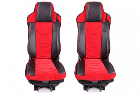 Set huse scaune camion compatibile RENAULT PREMIUM II 2005-2013, piele ecologica cu catifea, negru cu rosu