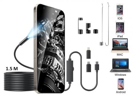 Camera Endoscop Pentru telefonul iPhone cu sistem de operare iOS Si Android, cu un cablu de 1.5 metri
