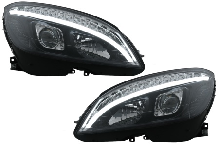 Faruri LED Tube Light compatibil cu Mercedes C-Class W204 S204 (2007-2010) Negru cu Semnal Dinamic