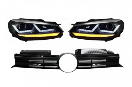 Faruri Osram LED Crom LEDriving Semnal Dinamic si Grila Centrala compatibil cu VW Golf 6 VI 2008-2012 R20 Design