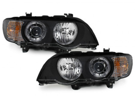 Faruri xenon compatibil cu BMW X5 E53 1999-2003 Angel Eyes Fundal Negru