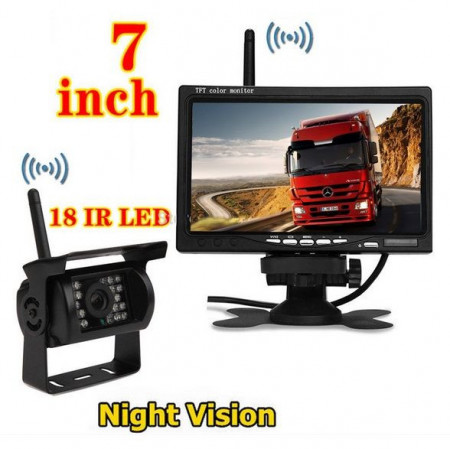 Kit marsarier wireless cu camera si display de 7" inch 12V~24V pentru Camioane, Autocare, Bus-uri
