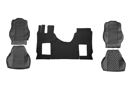 Pachet huse scaune camion si covorase interioare cabina compatibile cu Mercedes Actros MP4 MP5 2011->, piele ecologica neagra