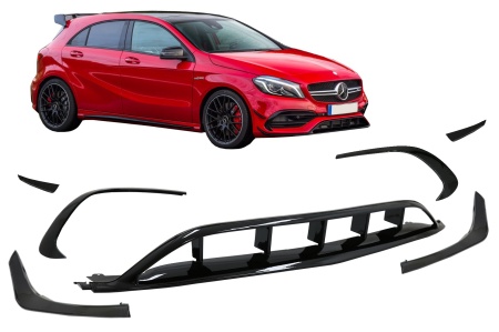 Prelungiri Bara Fata compatibil cu Mercedes A-Class W176 Facelift AMG Line (2015-2018) A45 Design Negru Lucios