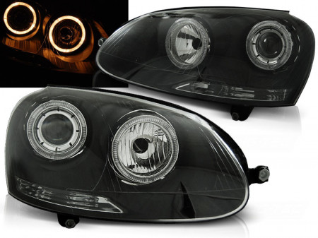 Set 2 Faruri Angel Eyes compatibil cu VW Golf 5 V 2003-2008, Fundal Negru