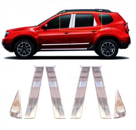 Set 6 ornamente inox stalpi usi DACIA DUSTER 2010-2017