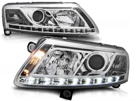 Set faruri compatibile cu Audi A6 C6 2004-2008 TRU DRL XENON D2S Crom XENON