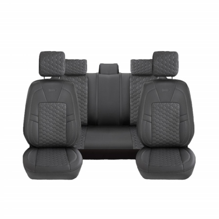 Set huse scaune auto piele ecologica negru cu gri, compatibil Dacia Duster II 2017-2023, fata-spate, Diamond Design