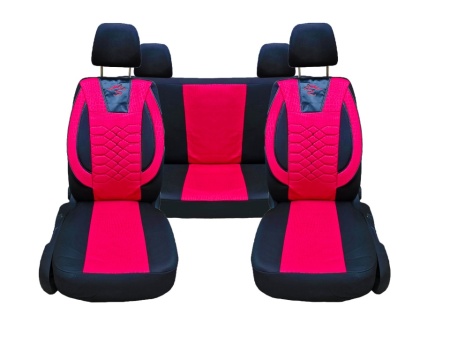 Set huse scaune auto, universale, fata-spate, material textil, negru cu rosu
