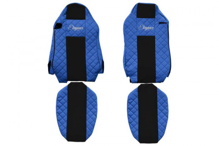 Set huse scaune camion compatibil cu MAN TGX 2007-2020, negru cu albastru, piele ecologica cu velur, scaun sofer ISRI