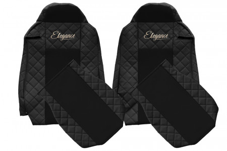 Set huse scaune camion compatibile cu IVECO STRALIS 2002-> NEGRU, piele ecologica cu velur