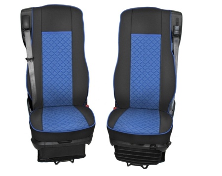 Set huse scaune camion compatibile DAF XF euro 6 2012->, piele ecologica, negru cu albastru