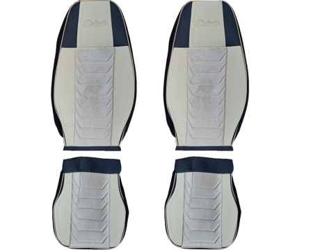 Set huse scaune camion compatibile MAN TGX II 2020-> negru cu crem, piele ecologica cu catifea