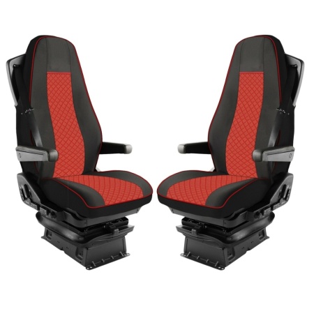 Set huse scaune camion compatibile VOLVO FH4 2013-> euro 6, piele ecologica negru cu rosu