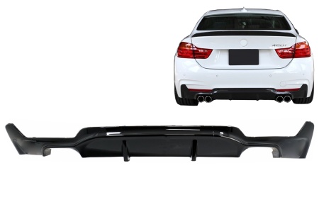 Difuzor Bara Spate Evacuare Dubla compatibil cu BMW F32 F33 F36 4 Series M Performance Design 2013-> Negru Lucios