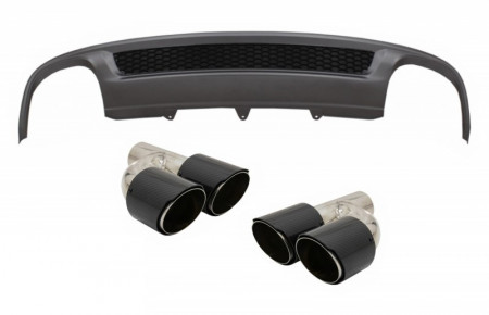 Difuzor Bara Spate si Ornamente toba Carbon Fiber Finisaj Lucios compatibil cu Audi A4 B8 Facelift Sedan/Avant (2012-2015) S-Line Design doar Bara Standard