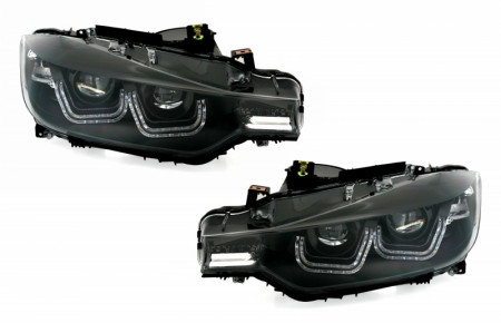 Faruri U-LED Bar compatibil cu BMW Seria 3 F30 F31 2011-2015 Xenon Look Negru
