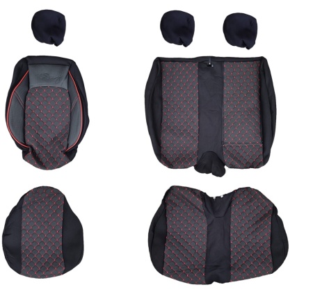 Set huse scaune auto compatibile Mercedes Sprinter 2006-2017 2+1, piele ecologica cu textil, negru cusatura rosie