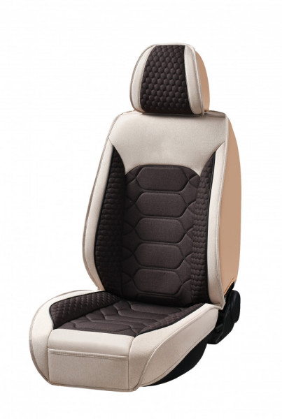Set huse scaune auto universale, material textil crem cu maro, fata-spate