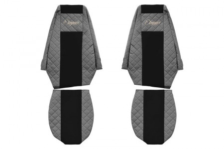 Set huse scaune camion compatibil cu RENAULT MAGNUM MILLENIUM 2002-2007, Negru cu gri, piele ecologica cu velur