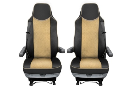 Set huse scaune camion compatibile cu MAN TGX 2007-2021, piele ecologica negru cu crem