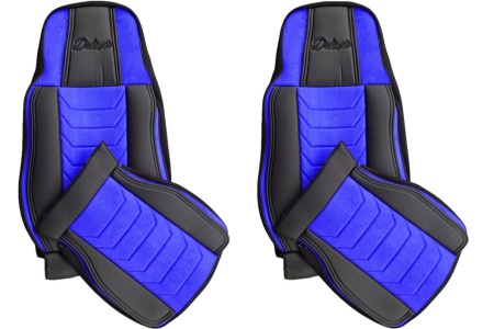 Set huse scaune camion compatibile DAF XF euro 5 1997-2012 negru cu albastru, piele ecologica cu catifea